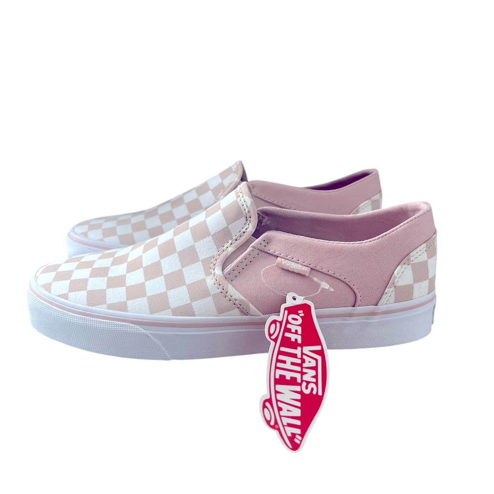 Vans Asher Sepia Rose & White
Checkerboard Slip-On Sneakers Women’s 8.5